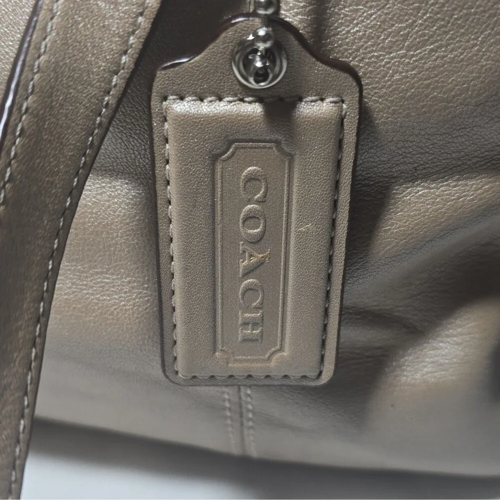 Coach Madison Beige Taupe Leather Tote Bag Zip Top Pink Lining Silver Charm [083